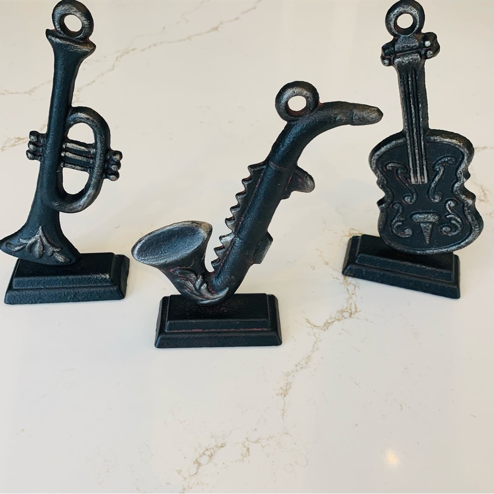 Set Of (3) Cast Iron Decorative Musical Instruments 8” x 4 “